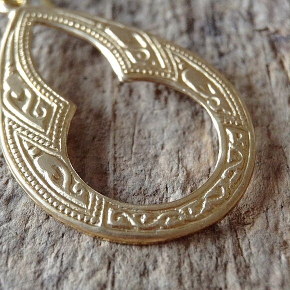 Golden Raw Brass Keyhole Drop Earrings Boho Ethnic Eclectic Moroccan Flamenco - Picture 5 of 7